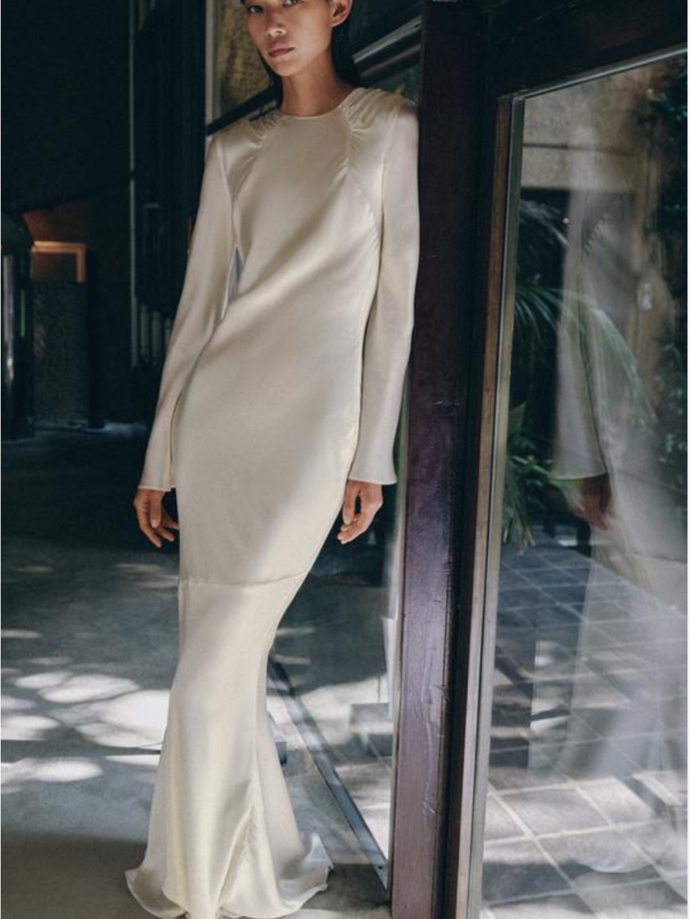 Zara Ivory Long Sleeve Fitted Maxi Gown